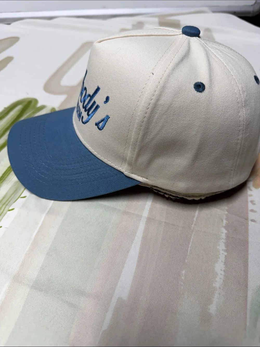 Somebody’s problem Two-Tone Cream and Blue Trucker Cap unisex SnapBack